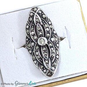 Vintage Sterling Silver Marcasite Signed THEDA Art Deco Style Ring – Size 5